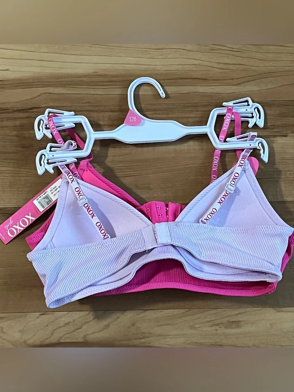 XOXO Girls 2-Pack Ribbed Bras Pink & Lavender NWT 32B